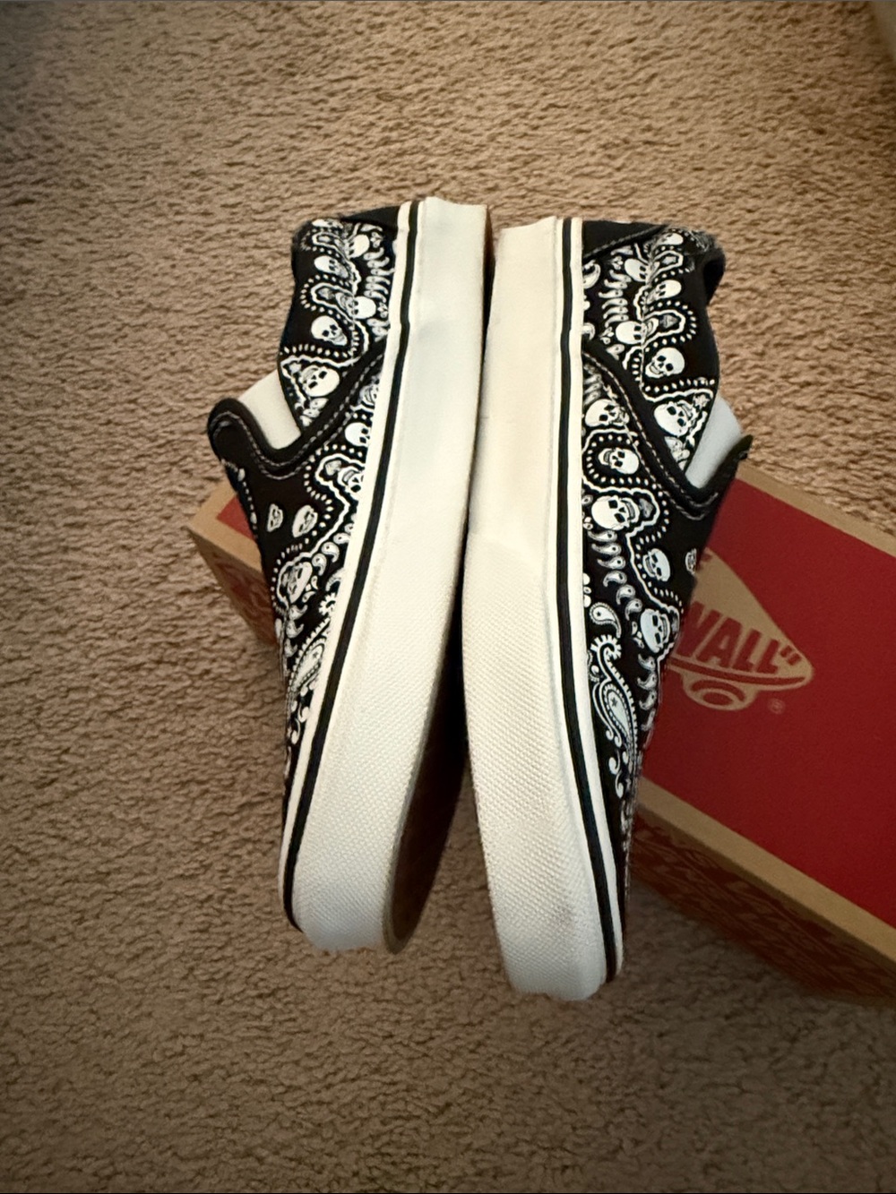 Vans Black & White Paisley Skull Slip-On Sneakers - Picture 2 of 6